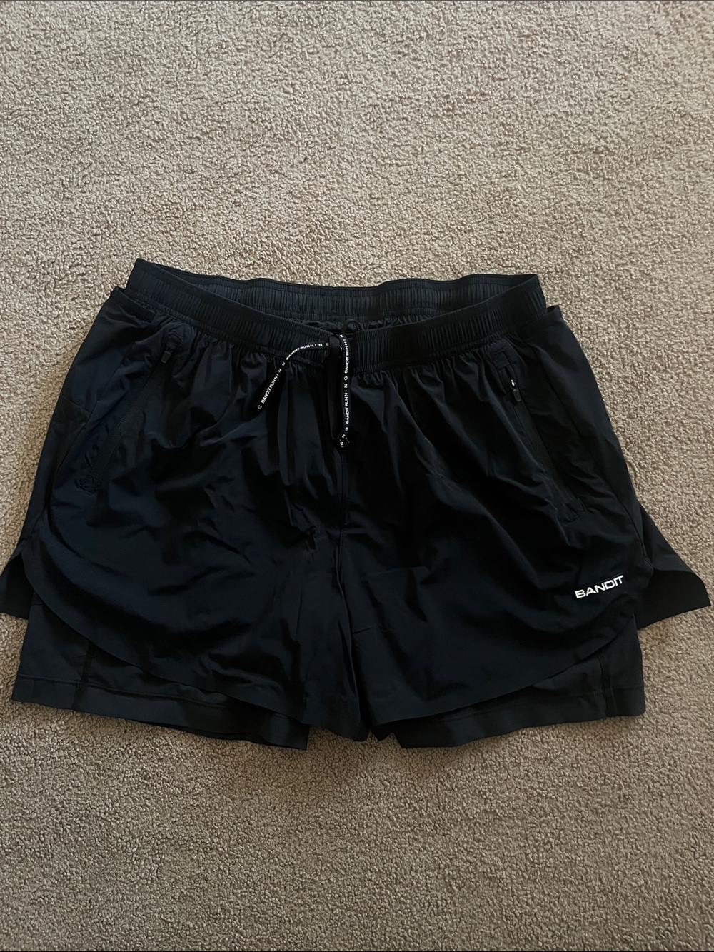 Bandit Men's Black Athletic 2-in-1 Running Shorts with Drawstring